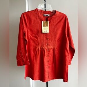 SOLD NWT FabIndia Tunic Top Blouse 100% cotton coral 🪸 watermelon 🍉 red Large